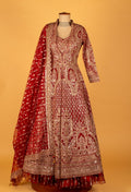 Maroon & Ivory Heavy Thread-Embroidered Bridal Lehenga with Full-Sleeve Blouse & Dual-Tone Dupatta