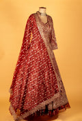 Maroon & Ivory Heavy Thread-Embroidered Bridal Lehenga with Full-Sleeve Blouse & Dual-Tone Dupatta