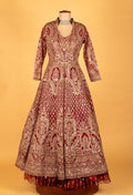Maroon & Ivory Heavy Thread-Embroidered Bridal Lehenga with Full-Sleeve Blouse & Dual-Tone Dupatta