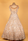 Champagne Gold Fully Hand-Embroidered Bridal Gown with Feathered Shoulders & Cut-Out Bodice