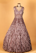 Rose Brown Sleeveless Shimmer Gown with Leaf-Pattern Sequins & Sculpted Bodice