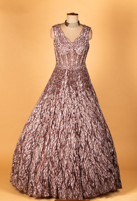 Rose brown sequin embellished evening gown with sculpted bodice – product image 2
