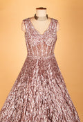 Rose Brown Sleeveless Shimmer Gown with Leaf-Pattern Sequins & Sculpted Bodice