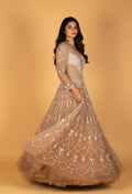 Champagne Gold | Champagne gold geometric sequin net gown with sheer sleeves – product image 1 | 1