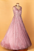 Soft Mauve Embellished Ball Gown with Flowing Pleated Skirt