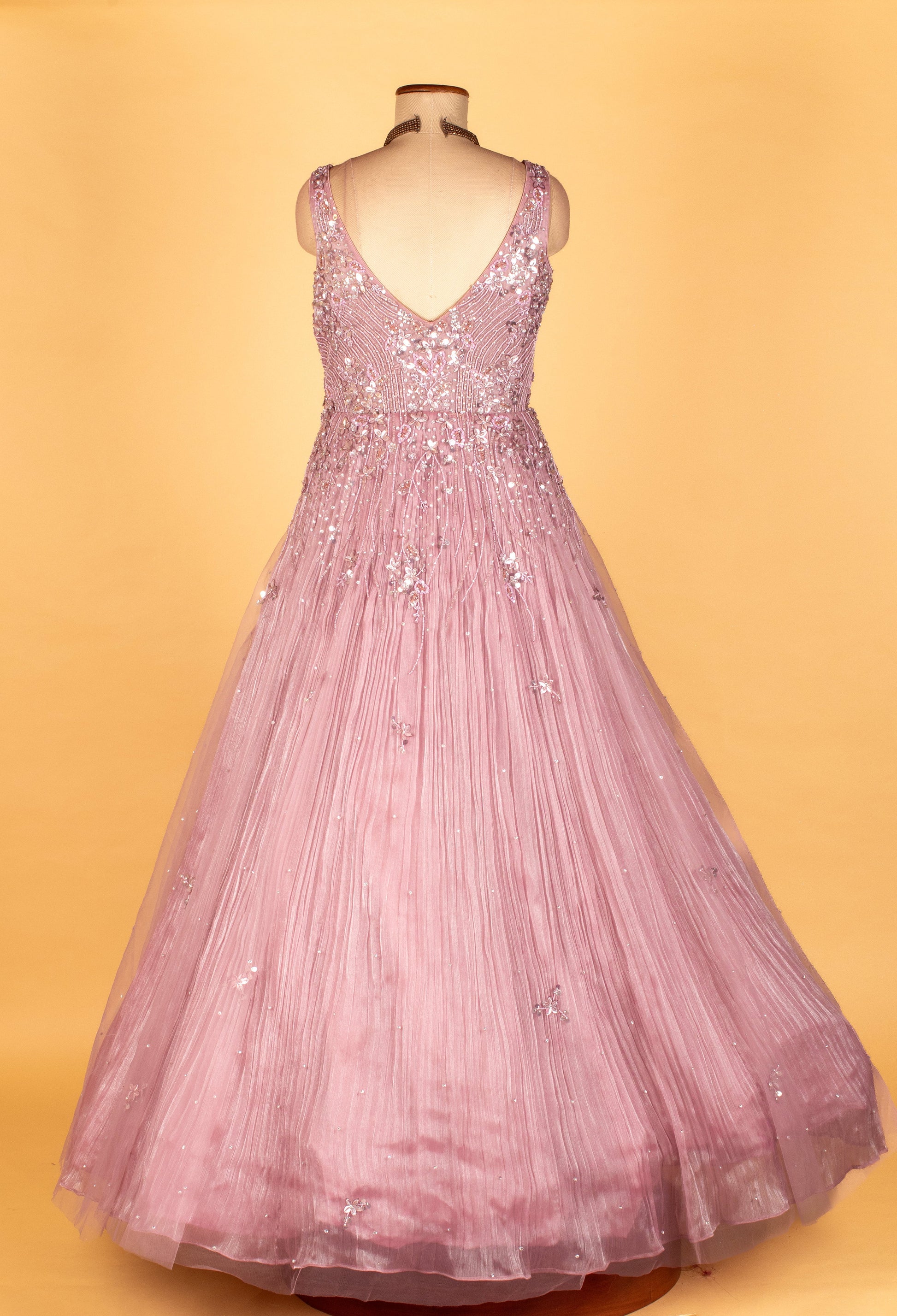 Soft Mauve | Soft mauve embellished ball gown with flowing pleated skirt – product image 3 | 3