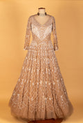 Champagne Gold Net Gown with Intricate Geometric Sequin Embellishment