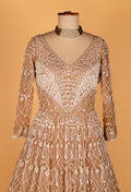 Champagne Gold Net Gown with Intricate Geometric Sequin Embellishment