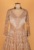 Champagne Gold | Champagne gold geometric sequin net gown with sheer sleeves – product image 3 | 3