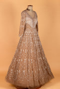 Champagne Gold | Champagne gold geometric sequin net gown with sheer sleeves – product image 4 | 4