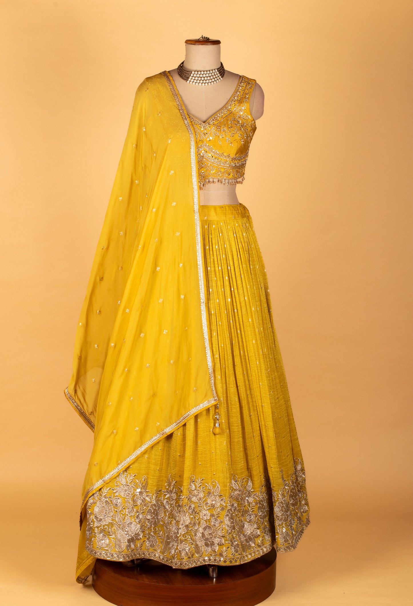 Sunshine Yellow Sequin & Thread Embroidered Crop-Top Lehenga Set