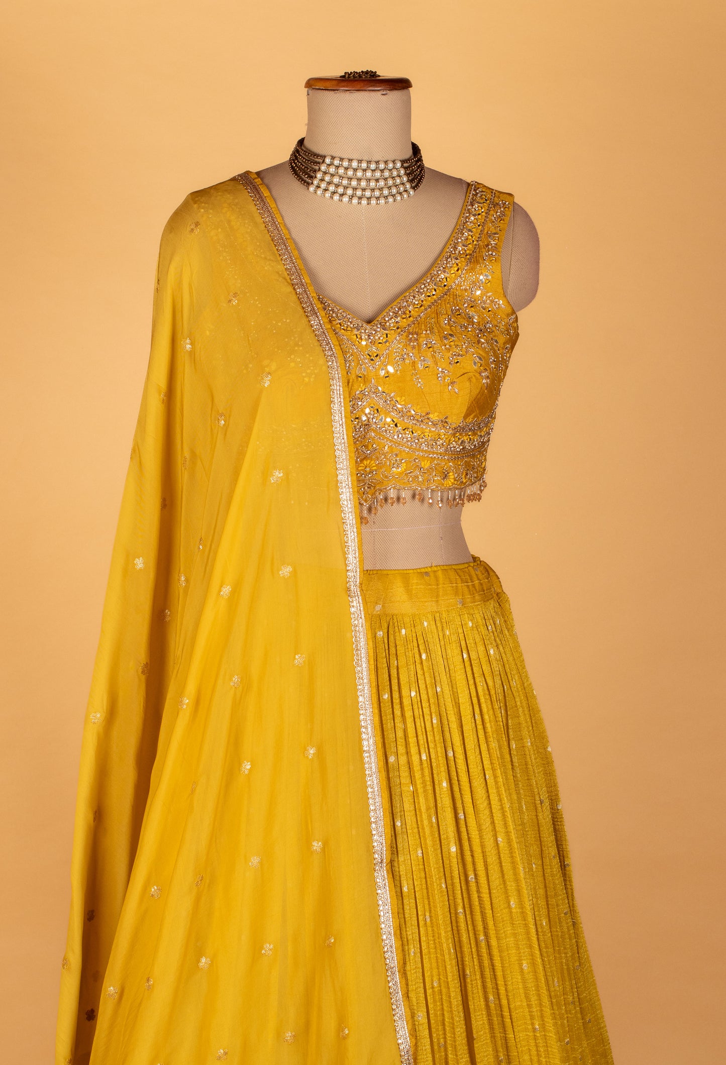Sunshine Yellow Sequin & Thread Embroidered Crop-Top Lehenga Set