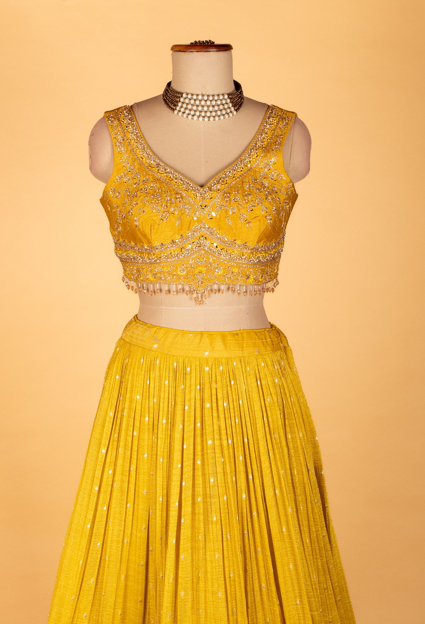 Sunshine Yellow Sequin & Thread Embroidered Crop-Top Lehenga Set