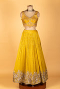 Sunshine Yellow Sequin & Thread Embroidered Crop-Top Lehenga Set