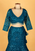Teal Heavy Sequin & Crystal Embroidered Crop-Top Lehenga Set