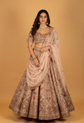 Blush Pink Hand-Embroidered Lehenga with Multicolor Floral & Bird Motifs