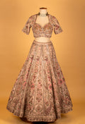 Blush Pink Hand-Embroidered Lehenga with Multicolor Floral & Bird Motifs
