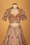 Blush Pink Hand-Embroidered Lehenga with Multicolor Floral & Bird Motifs