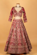 Red Heavy Mirror & Thread Work Bridal Crop-Top Lehenga Set