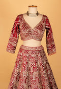 Red Heavy Mirror & Thread Work Bridal Crop-Top Lehenga Set