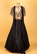 Black Embellished Crop-Top Lehenga with Cape
