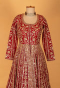 Regal Red Zari Hand-Embroidered Bridal Anarkali Set