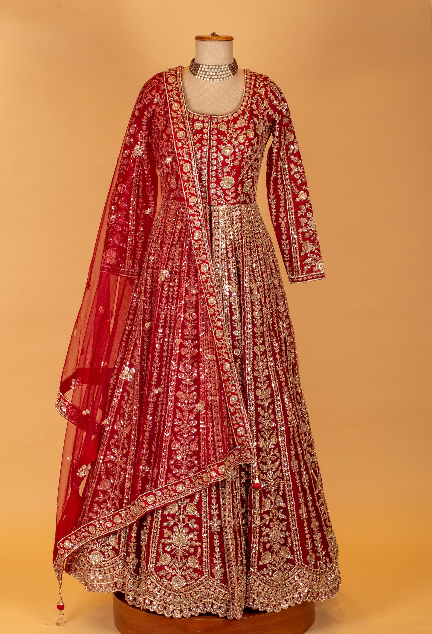Regal Red Zari Hand-Embroidered Bridal Anarkali Set