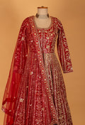 Regal Red Zari Hand-Embroidered Bridal Anarkali Set