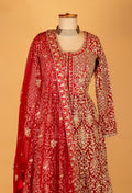 Royal Red Hand-Embroidered Bridal Anarkali with Heavy Zari & Sequins Work
