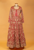 Royal Red Hand-Embroidered Bridal Anarkali with Heavy Zari & Sequins Work