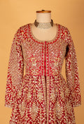 Royal Red Hand-Embroidered Bridal Anarkali with Heavy Zari & Sequins Work