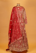 Royal Red Hand-Embroidered Bridal Anarkali with Heavy Zari & Sequins Work