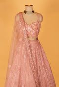 Blush Pink 3D Floral Hand-Embroidered Bridal Lehenga