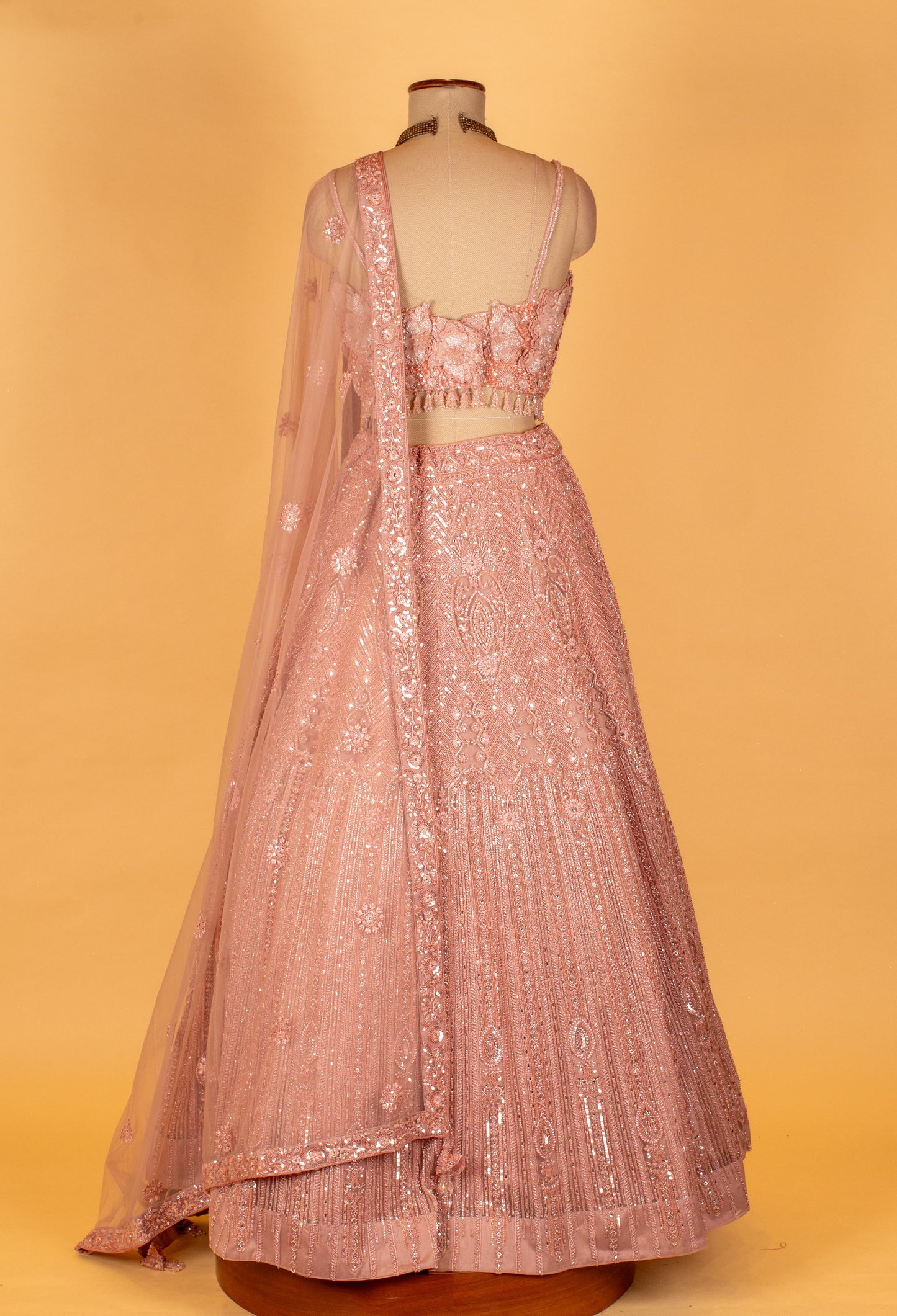 Blush Pink 3D Floral Hand-Embroidered Bridal Lehenga