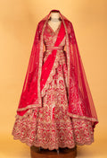 Bridal Red Heavy Embroidered Lehenga Set with Zari & Sequins Work
