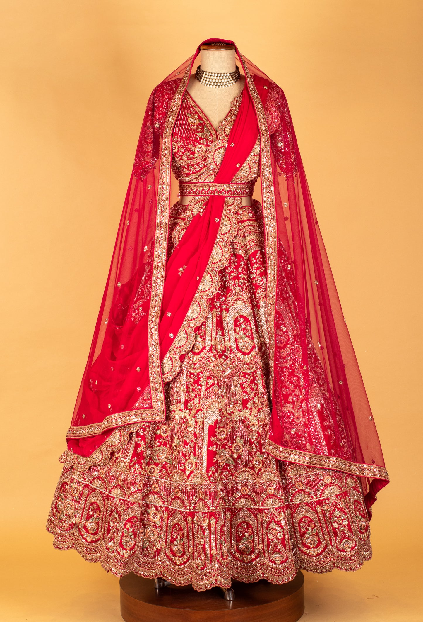 Bridal Red Heavy Embroidered Lehenga Set with Zari & Sequins Work