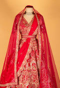 Bridal Red Heavy Embroidered Lehenga Set with Zari & Sequins Work