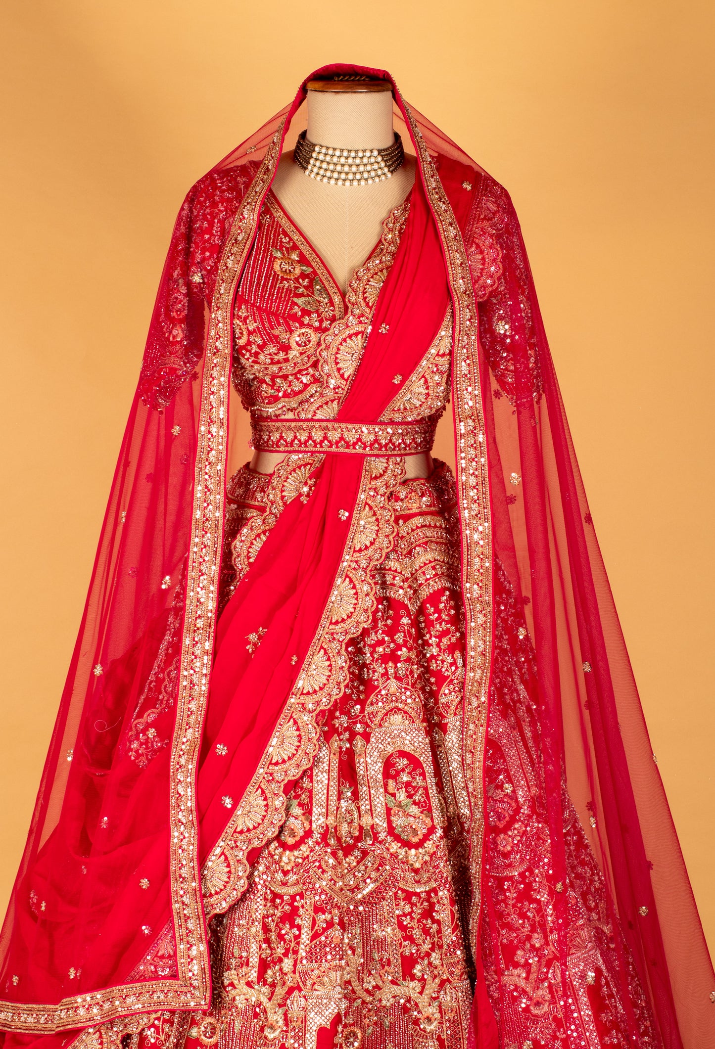 Bridal Red Heavy Embroidered Lehenga Set with Zari & Sequins Work