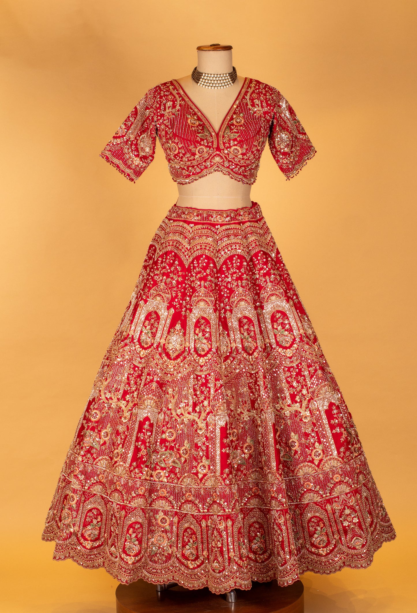 Bridal Red Heavy Embroidered Lehenga Set with Zari & Sequins Work