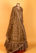 Olive Gold Heavy Embroidered Crop-Top Lehenga Set with Dupatta