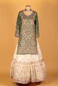 Emerald Green & Ivory Heavy Embroidered Crop Top Lehenga With Dupatta – Bridal/Designer Wear