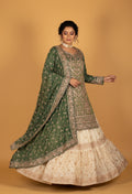 Emerald Green & Ivory Heavy Embroidered Crop Top Lehenga With Dupatta – Bridal/Designer Wear