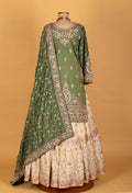 Emerald Green & Ivory Heavy Embroidered Crop Top Lehenga With Dupatta – Bridal/Designer Wear