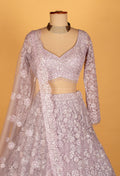 Lavender | Lavender sequin embroidered lehenga with long-sleeve crop top – product image 3 | 3