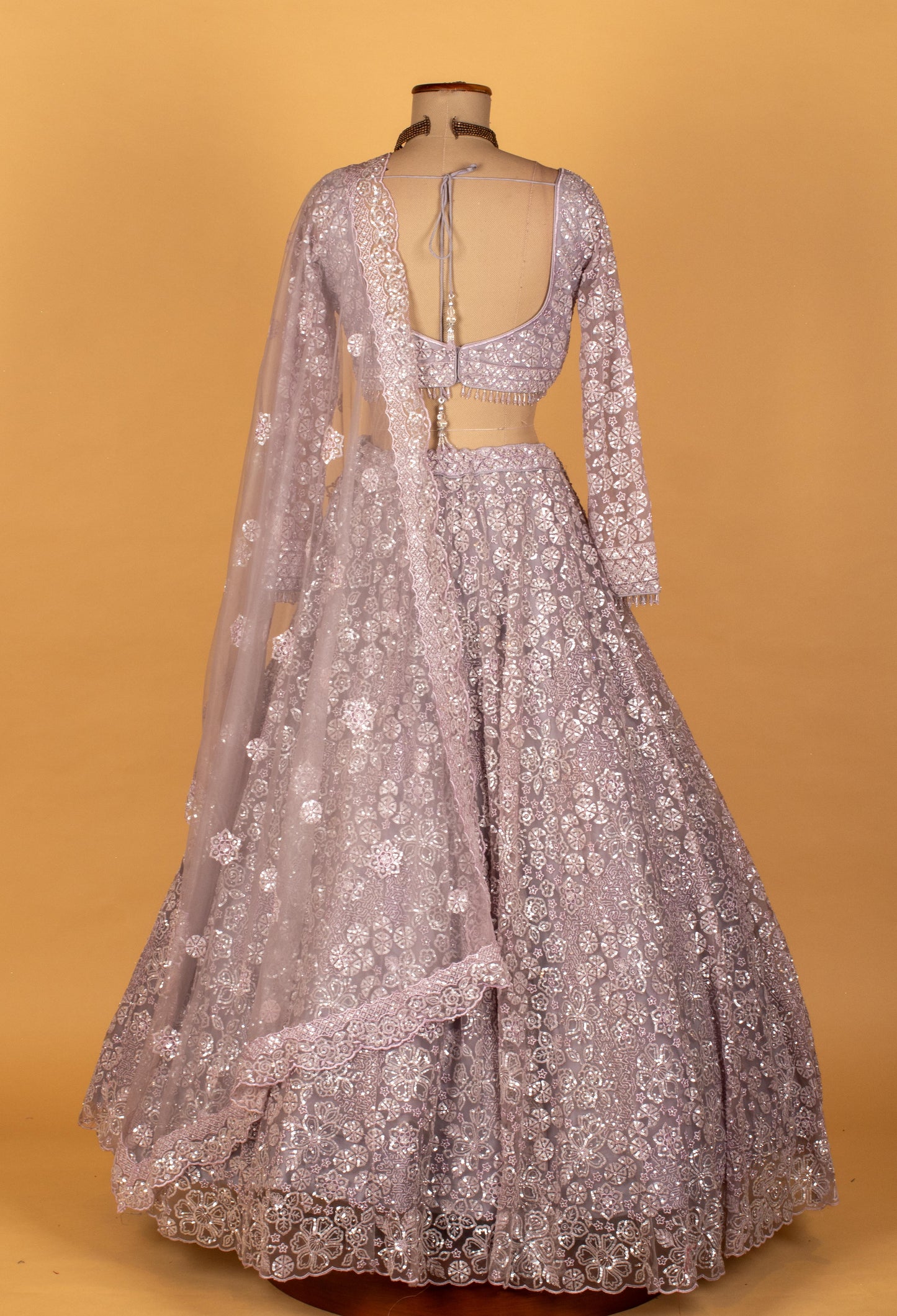 Lavender | Lavender sequin embroidered lehenga with long-sleeve crop top – product image 7 | 7