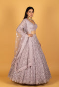 Lavender | Lavender sequin embroidered lehenga with long-sleeve crop top – product image 1 | 1