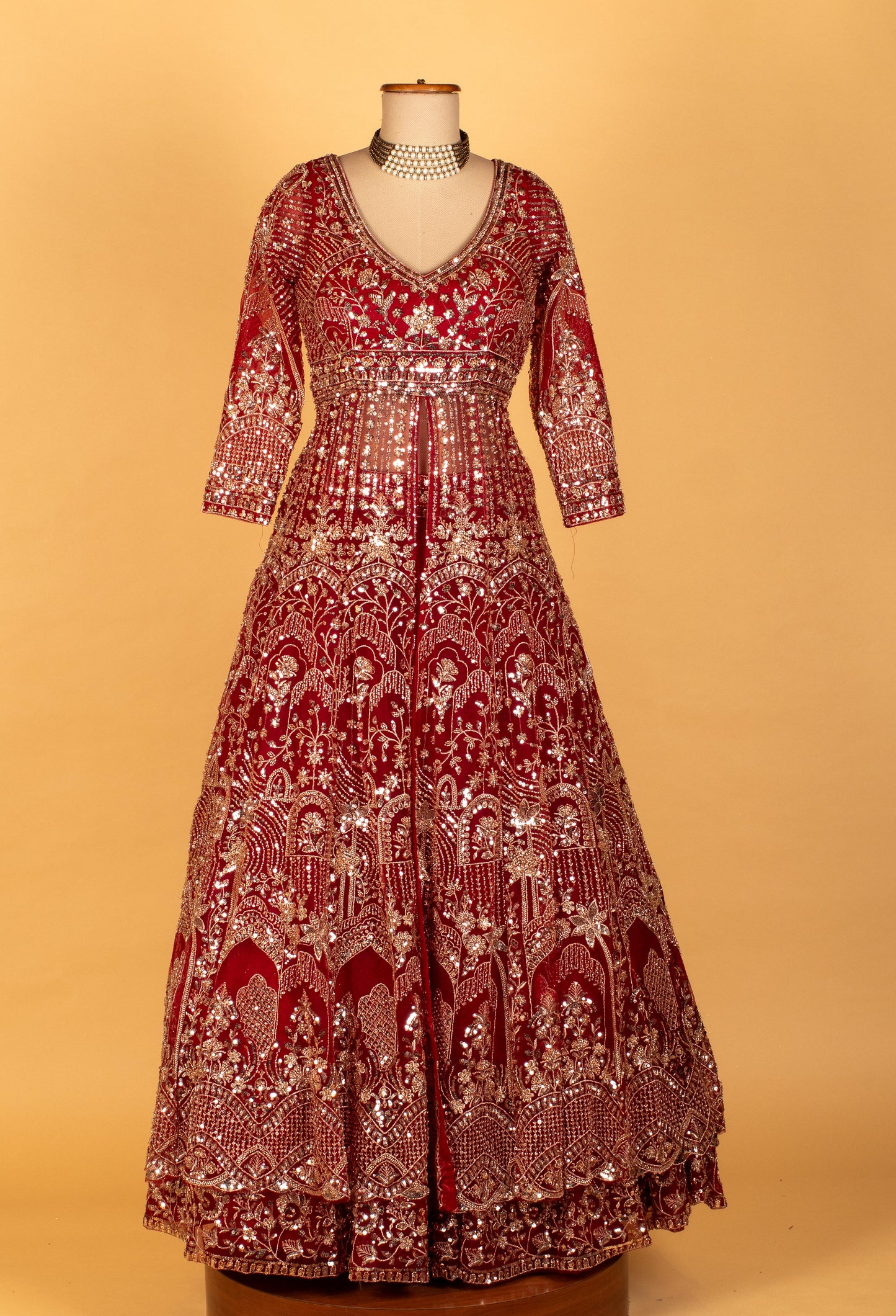 "  Red Heavy Embellished Bridal Gown with Silver Sequin & Zari Work"