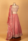 Blush Pink Heavy Embroidered Velvet Crop Top Lehenga Set