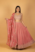 Blush Pink Heavy Embroidered Velvet Crop Top Lehenga Set
