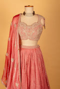 Blush Pink Heavy Embroidered Velvet Crop Top Lehenga Set